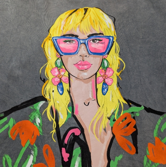 Zara Graphic Print Gray Crew Neck Sweatshirt Size Medium - Picture 2 of 6